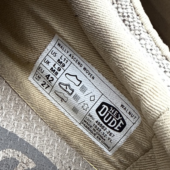 Hey Dude Wally Ascend Woven Walnut Brown Slip On Unisex Men's 9/Womens 11 Shoes - Picture 11 of 15